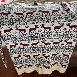 Forever 21 Festive Reindeer Sweater - Cream and Burgundy